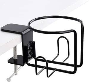 Large Desk Cup Holder, Clip on Table Anti-Spill Cup Holder for Lawn Chair, Horiz - Picture 1 of 12