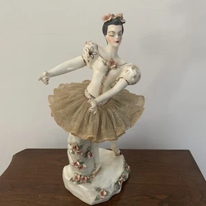 California Dresden by Avis Ballerina 2421 Figurine Lace Tutu 22kt Flowers - Imagen 1 de 8