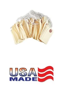 100 of 2 3/4" x 1 3/8" Manila Inventory Tags with ELASTIC Stretchy String Size 1 - Picture 1 of 8