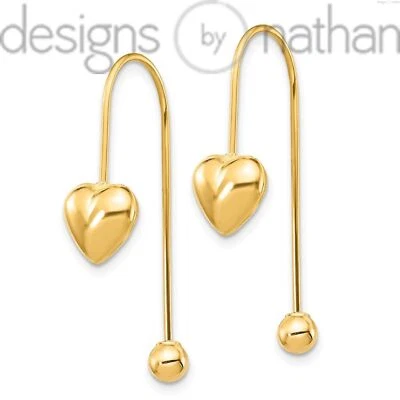 Designs by Nathan | 14k Yellow Gold Puffed Heart withScrew End Threader Earrings - Image 1 of 4