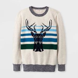 Maglione pullover girocollo Cat & Jack ragazzo floccato cervo nuovo con etichetta taglia XL 16 - Foto 1 di 1