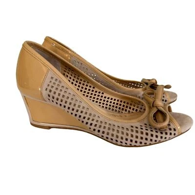 Zapatos de cuña Carlo Pazolini 5,5 informales peep toe moño charol perforado sin cordones tostado Foto 1 de 4