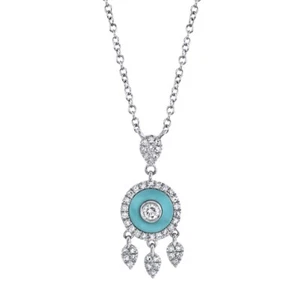 14K Oro Blanco Turquesa Colgante con Diamante Tribal Natural 0.35 TCW Mujer - Imagen 1 de 5