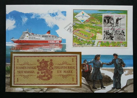 Aland Islands Games 1991 Sport Traditional Dance Ship FDC (banknote cover) *rare Cover