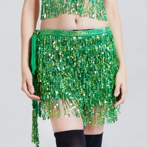 Girl Sequin Dance Dress Belly Dancer Jazz Costume Tassel Wrap Skirt Mini Skirt - Picture 1 of 21