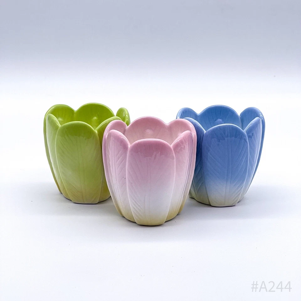 3er Set Deko Teelichthalter „Blume“ 3 Stück Bunt Grün|Rosa|Blau 7x6cm - Bild 1 von 4