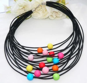 Kette Halskette Collier Statement Textil schwarz Perlen bunt mehrfarbig t01a - Bild 1 von 8