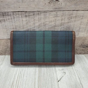 POLO RALPH LAUREN Wallet Vtg Brown Trim Leather Classic Plaid Green Pony * Read - Picture 1 of 17