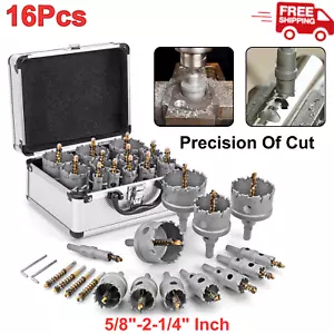 16pcs 5/8"- 2-1/4" Tungsten Carbide Tipped Hole Saw Kit Set for Stainless Steel - Picture 1 of 7