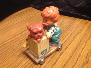 Goebel Red Head Figurine Dog in Cart #28 stamped by J P38 - Picture 1 of 5
