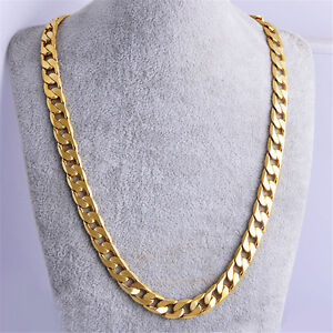 7MM 24" Men 18k Yellow Gold Plated Cuban Chain Necklace Mens Jewelry Hip-Hop