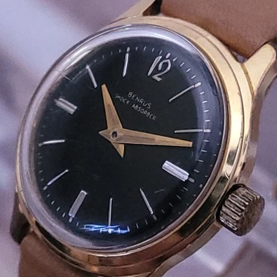 RELOJ EG3 ANTIGUO PARA HOMBRE BENRUS MECÁNICO VINTAGE AÑOS 50 DORADO #s esfera negra funciona a+ Foto 1 de 4
