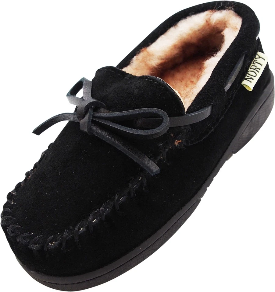 NORTY Boy Girl Unisex Suede Leather Moccasin Slip On Slippers Runs True to Size - Image 1 of 1