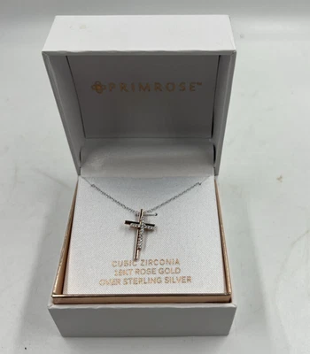 Primrose 镀玫瑰金十字架 0.925 纯银立方氧化锆吊坠 18 — 第 1/4 张图片