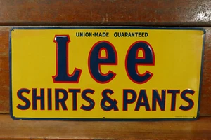 RARE Vintage Original 1940s LEE SHIRTS & PANTS Embossed Metal Advertising Sign - Picture 1 of 8