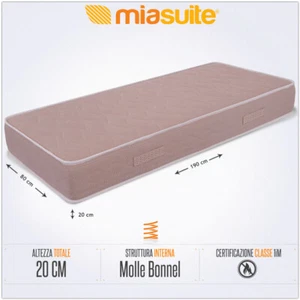 MATERASSO IGNIFUGO A MOLLE SINGOLO 80X190 H 20 CM CERTIFICAZIONE CLASSE 1 iM - Foto 1 di 5