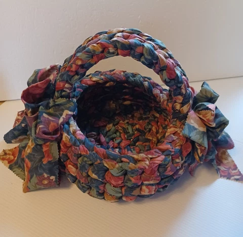 Beautiful Colorful Vintage Hand Crafted Fabric Basket Spring Summer Fall Cover