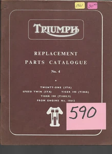 Triumph 1961Twenty One , Speed Twin , Tirger 100 T100A  Parts Catalogue #4  #590 - Picture 1 of 1