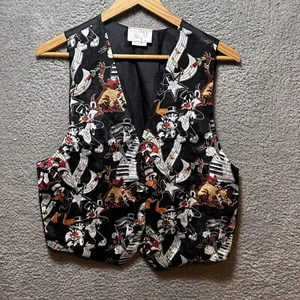 Mens Formal Vest Waistcoat Looney Tunes With Black Satin Shawl Fits All Vintage - Picture 1 of 6
