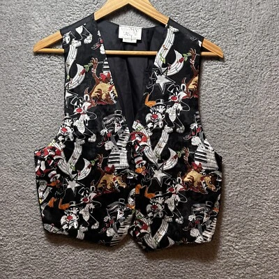 Mens Formal Vest Waistcoat Looney Tunes With Black Satin Shawl Fits All Vintage - Image 1 of 4