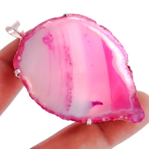 Botswana Agate Pink Banded Slice Gemstone Handmade Pendant Jewelry 2 p914 - Picture 1 of 3