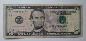 $5 Five Dollar Bill STAR NOTE Series 2009 S/N JA04083523* Free Shipping - Picture 1 of 2