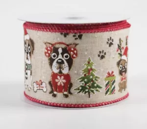 Cinta con cable de 2,5" para regalos de Navidad con patas de perro de vacaciones de hasta 50 yardas por yardas - Imagen 1 de 2