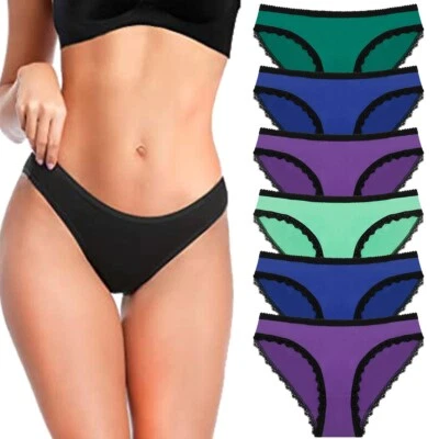 ETAOLINE 6 Pack Womens Cotton Panties Briefs Knickers Ladies Lace Trim Lingerie Underwear