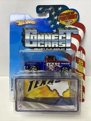 2008 HOT WHEELS CONNECT CARS TEXAS '56 FLASHSIDER CHEVY TRUCK BLUE RED #28 RARE - Image 1 of 2