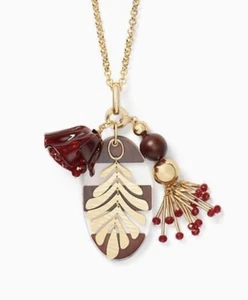$98 kate spade Slice of Stone Floral  Necklace Red Gold Wood KSJ1 - Picture 1 of 1
