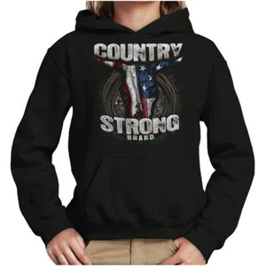 Country Strong Brand USA Flag Bull Skull Youth Hooded Sweatshirt Boy or Girl - Picture 1 of 7