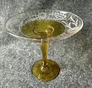 Vintage Sterling Schnittglas BERNSTEINGRAVIERT Blumenglas KOMPOTT 1930 Fort Dearborn - Bild 1 von 24