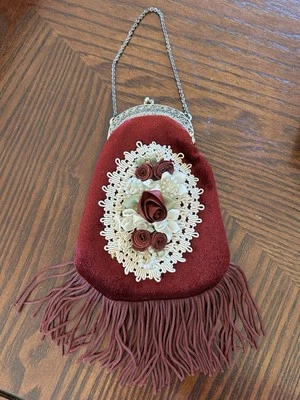 Monedero de terciopelo vintage precioso decorado borlas victorianas cambio de colección Foto 1 de 3
