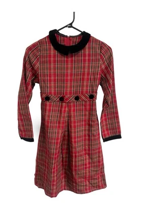 Винтажное праздничное платье 90-х для девочек Jessica Ann 12 в клетку рождественский красный бархат  - Изображение 1 из 4