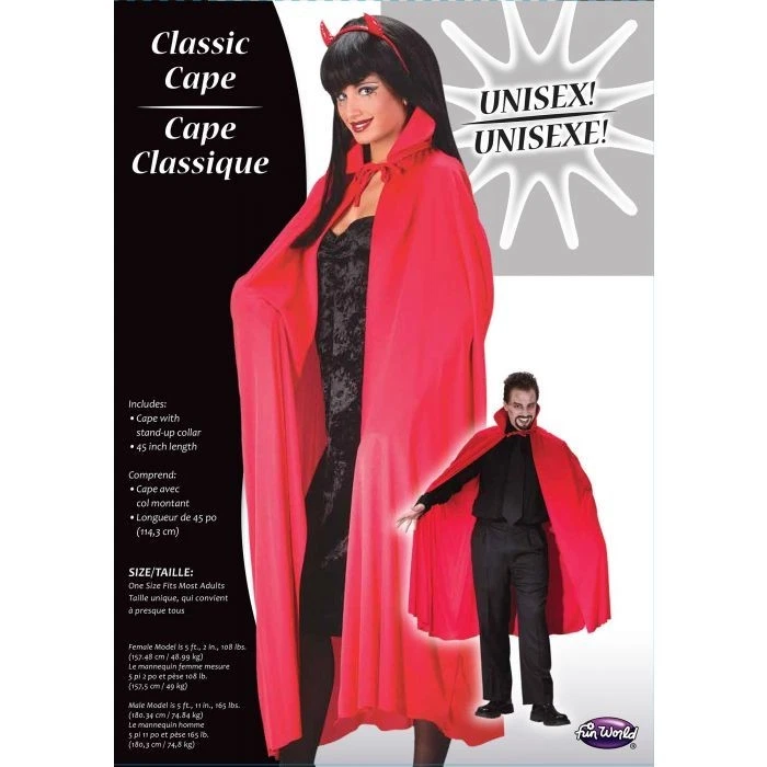Divertido accesorio de disfraz de Halloween clásico mundial capa roja unisex talla única para la mayoría Foto 1 de 3