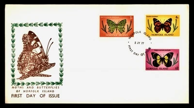 DR WHO 1977 ISLA NORFOLK FDC POLILLA/MARIPOSA CACHÉ COMBO $2 R16310 Foto 1 de 2
