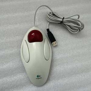 Logitech T-BB14 Trackman USB Red Marble Trackball Mouse Tested Works Great - Picture 1 of 4