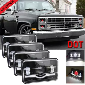 4PCS 4x6" LED Headlights Hi/Lo Beam Red DRL For Chevrolet C10 Pickup 1981-1986 - Picture 1 of 12