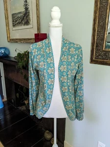 Cárdigan para mujer Jamby Styles pequeño frente abierto top azul damasco suave elástico - Imagen 1 de 10