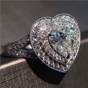 2.50Ct Heart Cut Diamond Double Halo Engagement Promise Ring 14k White Gold Over - Picture 1 of 8