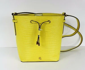 New Ralph Lauren Dryden Mini Debby II Leather Drawstring Bag lemon sorbet silver - Picture 1 of 8