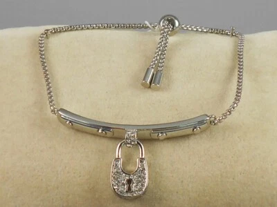Michael Kors Silver Plated MK PAVE' PADLOCK Pulley Bracelet MKJ8004 040 $100 - Image 1 of 2