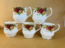 5 Coffee Cups Royal Albert Old Country Roses Footed Tea Mug England Gold 1962
