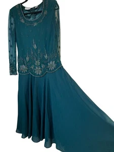 VTG Scala Bead Evening Gown Size 12 Green Mother Bride Formal Dress 9048 - Picture 1 of 13