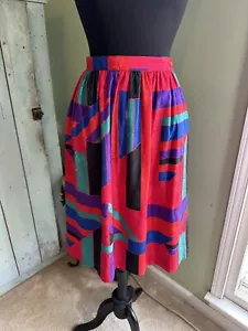 Vintage 80er 90er Retro Farbblock geometrischer Midi-Rock Größe 6 - Bild 1 von 6