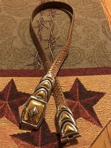 Vintage DH Ladies Authentic Snakeskin Belt w Adj Lg Silver/Gold Buckle 30.5” M/L