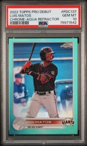 LUIS MATOS /75 AQUA PSA 10 GEM MINT SP SF GIANTS 2022 TOPPS PRO DEBUT CHROME