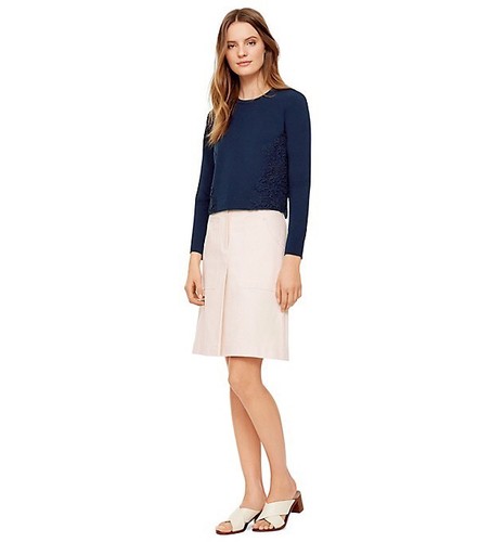 Felpa maglione Tory Burch Ponte & pizzo blu navy nuova taglia M $395