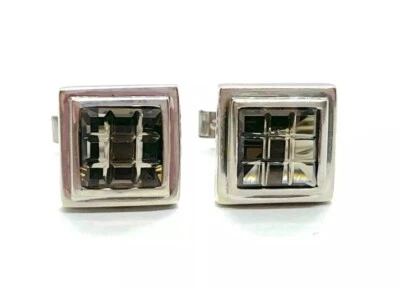 Stylish Pair of Sterling Silver Carved Smokey Quartz Cufflinks - 8.5 grams - Image 1 of 4
