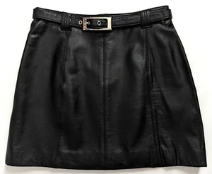 WILSON'S LEATHER MAXIMA Size 8 Black Leather Belted Lined Mini Skirt Side Zip - Picture 1 of 8